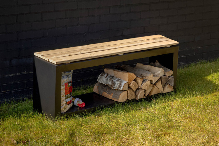 Havebænk med brændedepot 118 x 29,5 x 48 cm